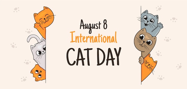 Hình vẽ vector Vẽ tay mẫu biểu ngữ ngang ngày quốc tế mèo