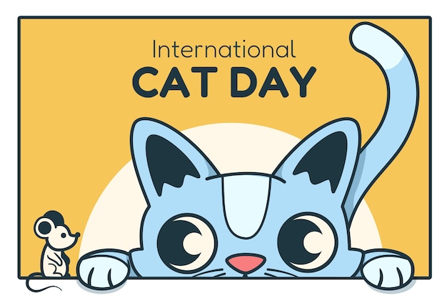 Hình vẽ vector Vẽ tay nền ngày quốc tế mèo với mèo và chuột