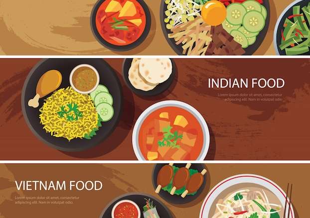 Hình vector Biểu ngữ web thức ăn đường phố châu Á