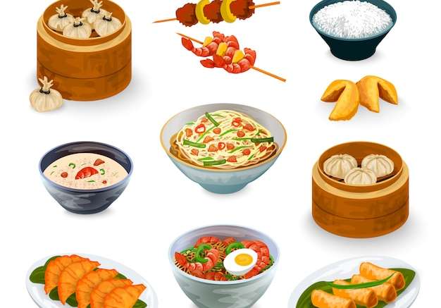 Hình vector bộ đồ ăn châu Á
