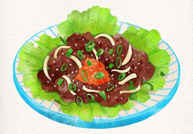 Hình vector Màu nước minh họa thực phẩm hàn quốc