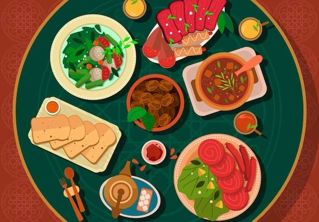 Hình vector Minh họa bữa ăn iftar phẳng
