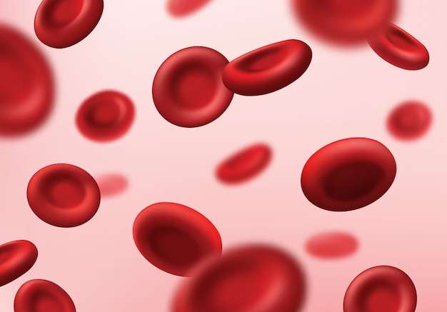 Hình vector Tế bào máu nền đỏ, huyết tương y tế và hồng cầu huyết sắc tố động mạch người, y học huyết học. tế bào hồng cầu trong dòng tĩnh mạch, hệ thống mạch máu cơ thể, ung thư và khoa học vi sinh