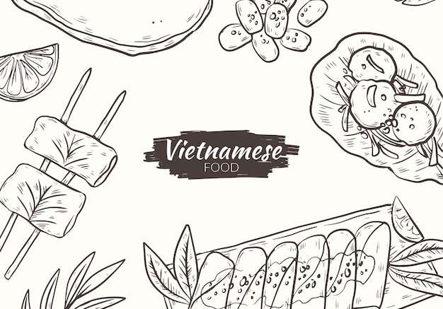 Hình vector Vẽ tay minh họa món ăn việt nam