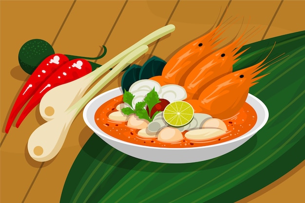 Hình vector Vẽ tay thiết kế phẳng minh họa thực phẩm thái lan