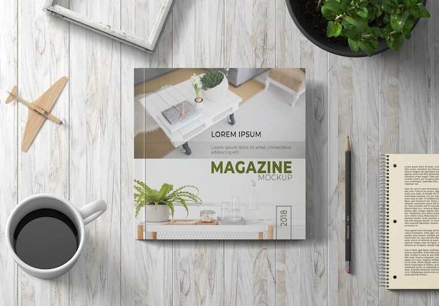 Mẫu thiết kế Mô hình tạp chí hoặc danh mục hình vuông với cà phê