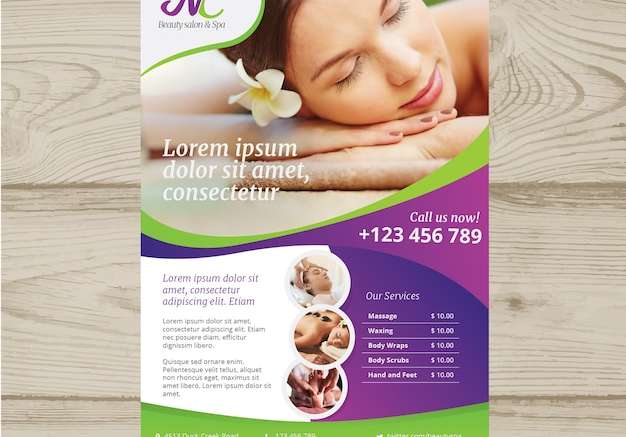 Mẫu vector Poster cho một trung tâm spa với một bức ảnh