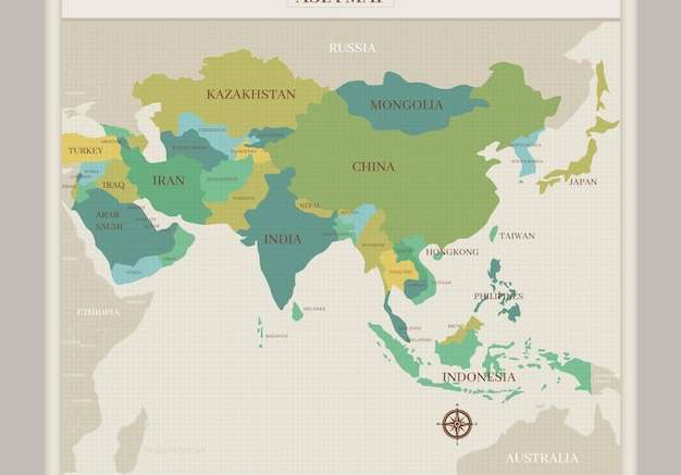 Vector Bản đồ châu Á với tông màu xanh lục