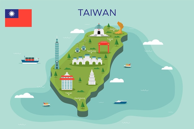 Vector Bản đồ Đài Loan với các địa danh
