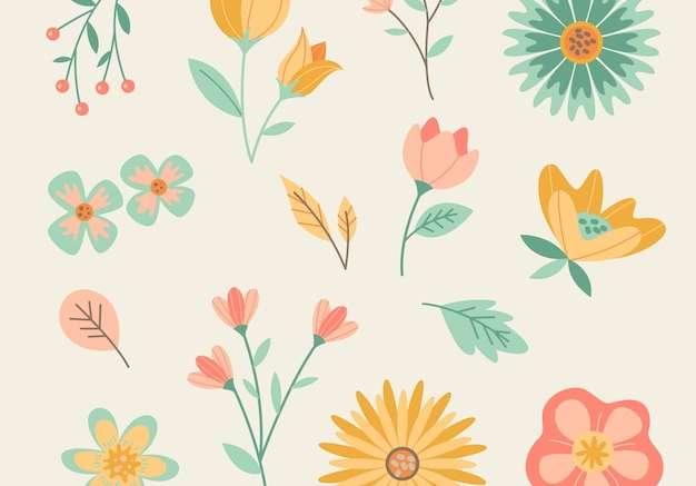 Vector Blossom đầy màu sắc hoa mùa xuân bộ sưu tập thiết kế phẳng