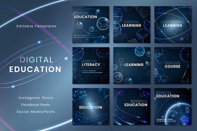 Vector Bộ sưu tập bài đăng trên mạng xã hội psd mẫu công nghệ giáo dục tương lai