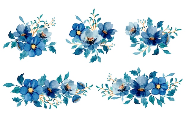 Vector Bộ sưu tập bó hoa màu nước xanh