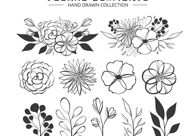 Vector bộ sưu tập các yếu tố hoa theo phong cách vẽ tay