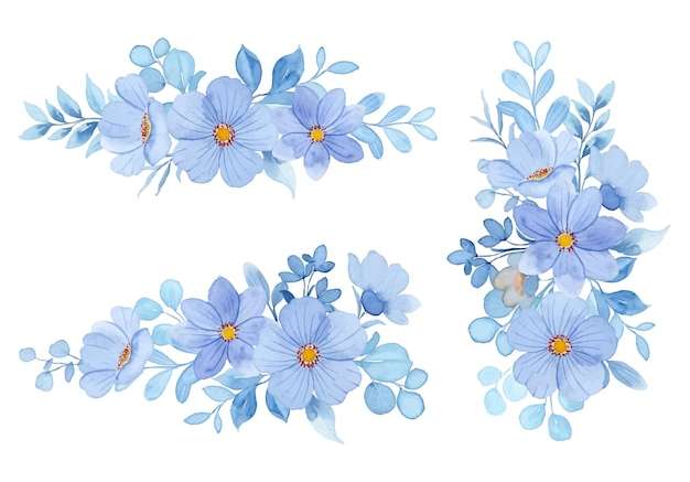 Vector Bộ sưu tập cắm hoa màu xanh pastel với màu nước