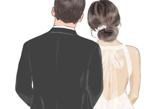 Vector Cặp đôi đẹp trong ngày cưới vẽ tay minh họa