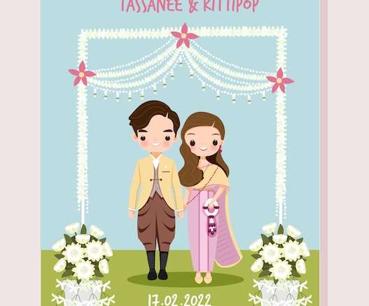 Vector Cặp đôi Thái Lan dễ thương để lưu ngày mẫu thiệp mời đám cưới