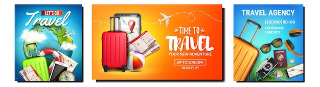 Vector Du lịch banner du lịch hành trình máy bay. thiết kế thế giới. mẫu phiêu lưu phim hoạt hình phẳng nhân vật vector
