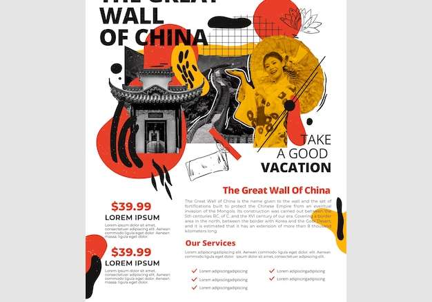 Vector Du lịch đến mẫu poster văn phòng phẩm Trung Quốc