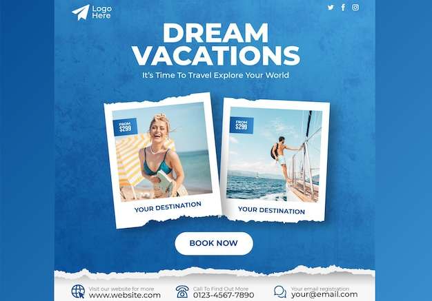 Vector Du lịch kỳ nghỉ kỳ nghỉ trên mạng xã hội đăng banner web