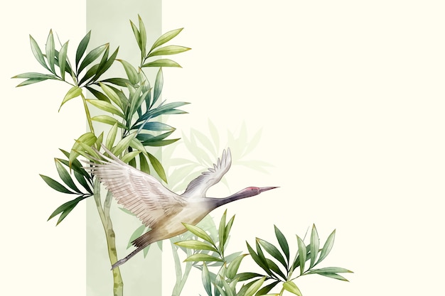 Vector Hình minh họa màu nước hoa châu Á với các loài chim