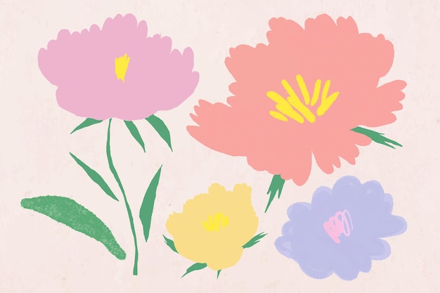 Vector Hình minh họa thực vật hoa màu pastel dễ thương