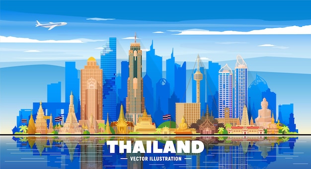 Vector Hình minh họa vector đường chân trời thành phố Thái Lan trên nền trắng khái niệm kinh doanh du lịch và du lịch với hình ảnh các địa danh nổi tiếng của Thái Lan cho trang web biểu ngữ trình bày