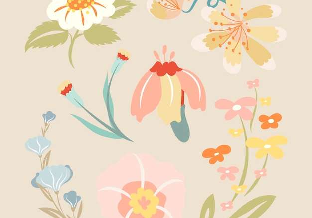 Vector hoa pastel mùa xuân clipart minh họa vector dễ thương