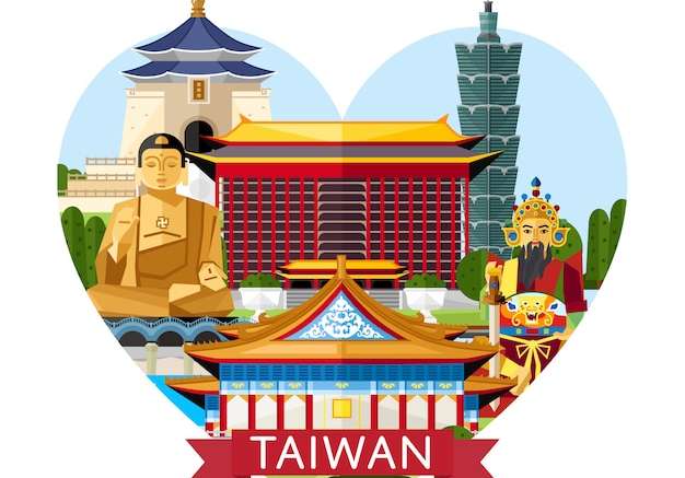 Vector Khái niệm du lịch Đài Loan với những điểm tham quan nổi tiếng