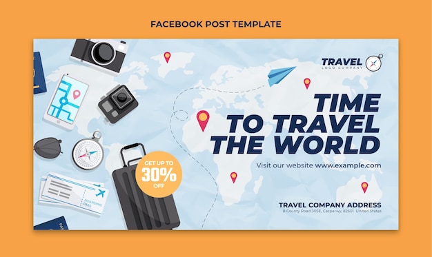 Vector Mẫu bài đăng trên facebook của công ty du lịch thiết kế phẳng