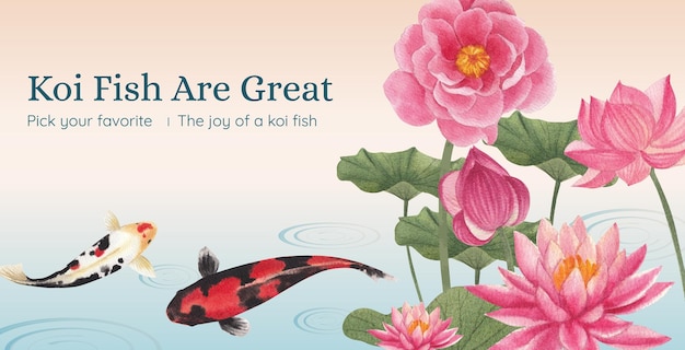 Vector Mẫu biển quảng cáo với khái niệm cá koi, phong cách màu nước.