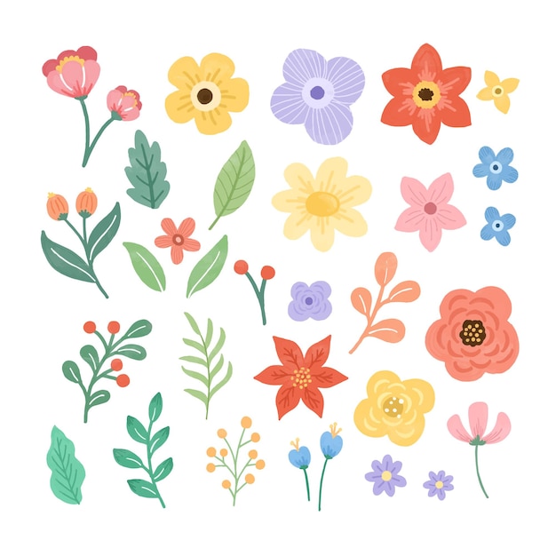 Vector Minh họa hoa mùa xuân đầy màu sắc dễ thương