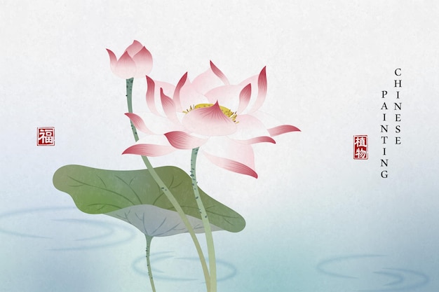 Vector Nền nghệ thuật vẽ mực Trung Quốc cây hoa sen tao nhã trong ao