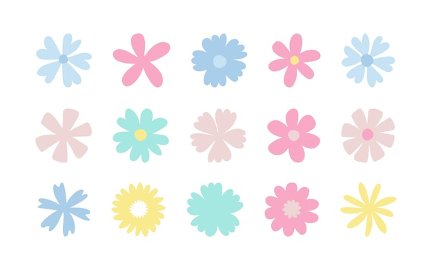 Vector Tập hợp các biểu tượng hoa phẳng màu phấn đơn giản để trang trí bưu thiếp và lời mời cho các ngày lễ