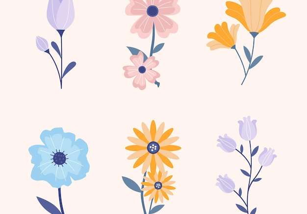 Vector Thiết kế phẳng bộ sưu tập hoa mùa xuân đẹp