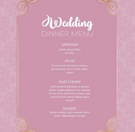 Vector Thiết kế trang nhã cho thực đơn tiệc cưới
