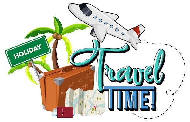 Vector thiết kế typography thời gian du lịch với các đối tượng du lịch