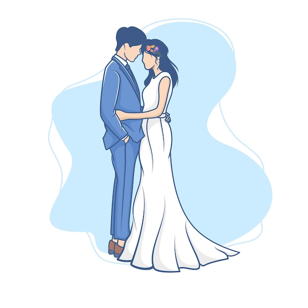 Vector Vẽ tay đám cưới cặp đôi minh họa vector