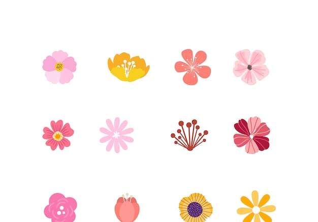Vector Vẽ tay mùa xuân thực vật hoa yếu tố hoa thiết lập minh họa