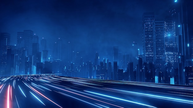 Vector Warp siêu vòng lặp tốc độ với ánh sáng từ các tòa nhà trong thành phố lớn vào ban đêm.