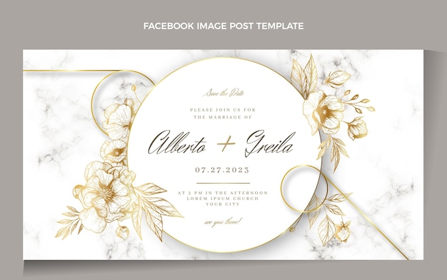 File vector Bài đăng facebook đám cưới vàng sang trọng thực tế