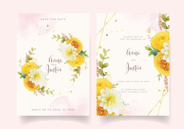 File vector Lời mời đám cưới với hoa màu vàng