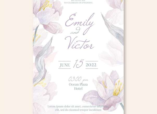 File vector Mẫu thiệp cưới hoa màu nước vẽ tay