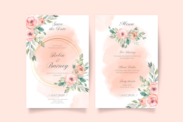 File vector Mẫu thực đơn và lời mời đám cưới màu hồng nhẹ nhàng