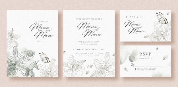File vector Thiệp cưới đẹp với mẫu hoa và bướm màu xám