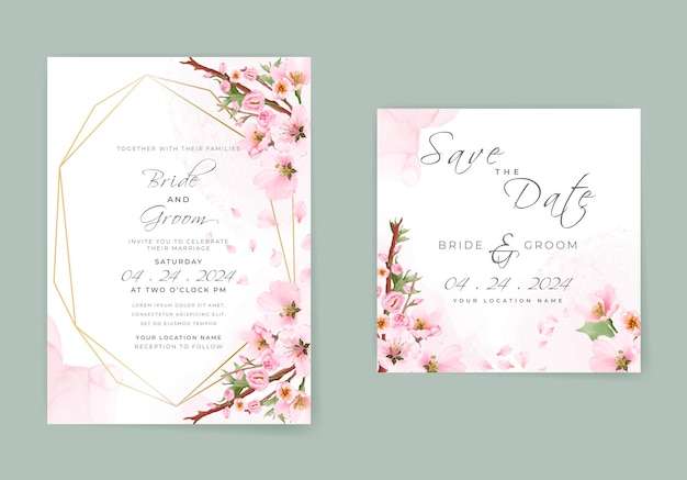 File vector Thiệp mời đám cưới hoa anh đào màu hồng mềm mại đẹp