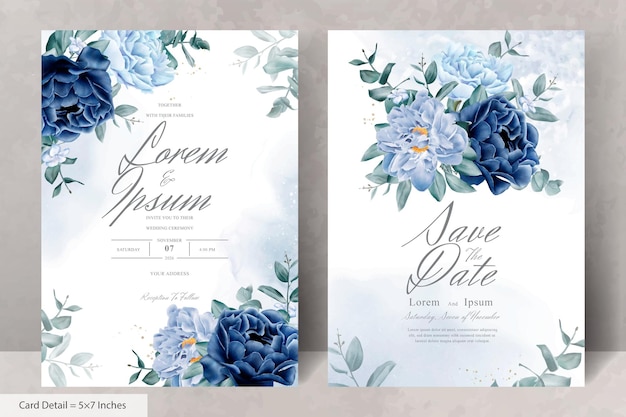 File vector Văn phòng cưới trang nhã với hoa và lá màu xanh nước biển