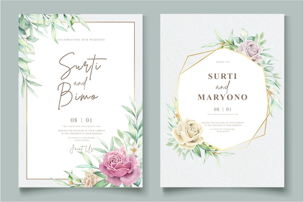 File vector Vẽ tay thanh lịch lời mời đám cưới thiết kế hoa