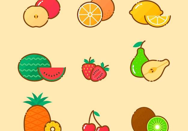 Hình ảnh vector Bộ sưu tập những miếng trái cây ngon trong thiết kế phẳng