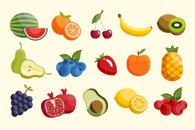 Hình ảnh vector bộ sưu tập trái cây phẳng