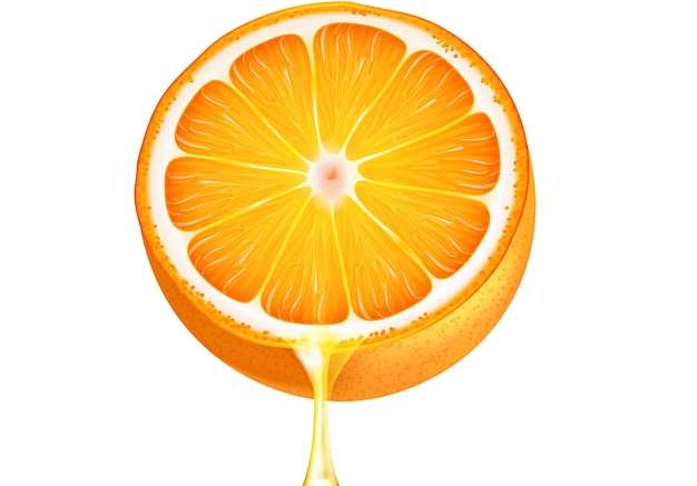 Hình ảnh vector Giọt nước nhỏ giọt từ nửa quả cam trên nền trắng minh họa vector thực tế